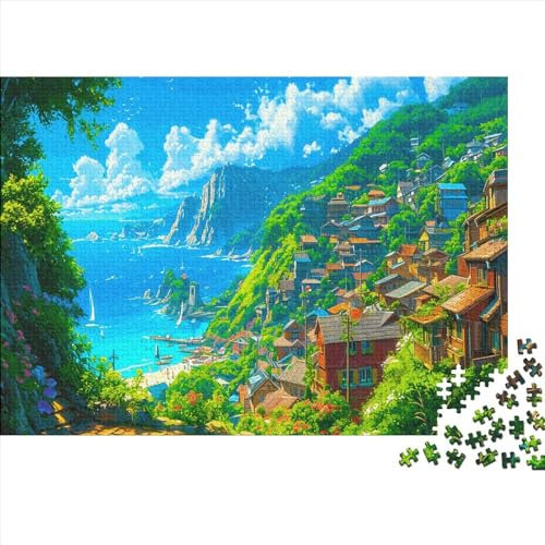 Ghibli 1000 Piece Puzzle for Adults 1000 Pieces Puzzle Jigsaw Puzzles Coastal Town Educational Games Relax Puzzles Games Impossible Puzzles Games Gift 1000pcs (75x50cm)