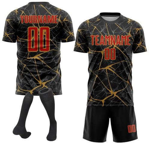 Football Kits for Kids and Adult, Personalised Football Shirt with Name Number, Football Shirts Shorts and Socks Set, Football Gifts for Boys Men Gold