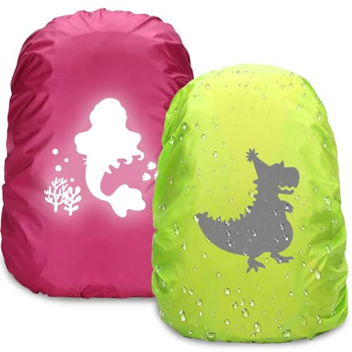 Reflektierende Rucksack Regenschutz, 2 Stück Regenschutz Rucksack Wasserdichte, Regenschutz für Rucksack Schulranzen 35L/45L, Rucksack Regenschutzhülle für Kinder auf dem Schulweg und Regen und Schnee