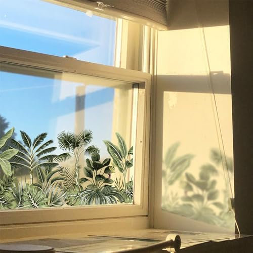 Fensterfolie Grüner Tropischer Dschungel Milchglasfolie ohne Klebstoff Fensterfolie Blickdicht Folie Fenster Sichtschutz Anti UV Klebefolie Fenster Büro Sichtschutzfolie Fenster 1Pcs (30x90 cm)