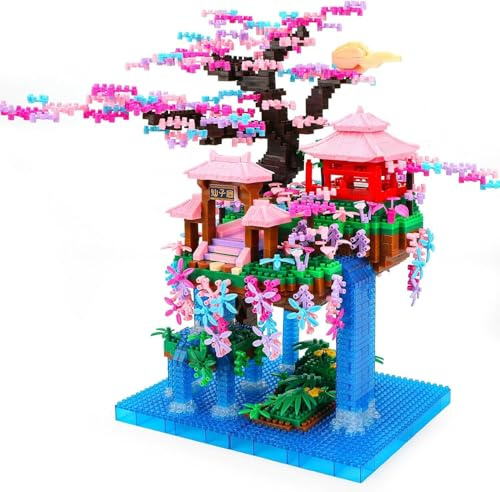 highdar Feenpavillon Bausteine, Mini Chinesische Architektur Peach Blossom Pool Modellbausatz, 2850 Klemmbausteine Modular Haus Spielzeug Geschenk für Erwachsene Jugendliche