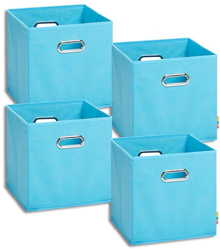 Storanda | 4er Set Aufbewahrungsbox 28x28x28 cm | Beiseitig Breite Griffe | Stabil & Faltbar | Regalbox für Würfelregal | Türkis