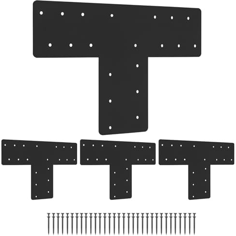 XIHUWZ 4 Stück T-Pfostenhalterung, 42,9 x 30,5 cm, T-Stahl-Reparaturplatten, Verbindungsklammern, T-förmige Gurtplatte, passend für 4 x 4,6 x 6 cm für Reparaturhaus, Pergola, Traversenrahmen