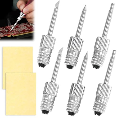 Ersatz-Lötkolbenspitzen, WIYETY 6 Stück USB-Lötschweißspitzen E10 Schnittstelle Lötspitzen, Kabellose Lötspitzen für Elektrische, Messing Lötspitzen Schweißspitzen Lötspitzen Gewindete Lötkolbenspitze