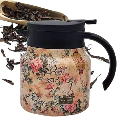 Blumen-Teekanne, Thermo-Kaffeekaraffe Aus Edelstahl, Heiße Kaffeekanne, Große Kaffeekanne, Elegantes Blumendesign, Großer Heißwasserkrug, Getränkespender Für Heiße Getränke