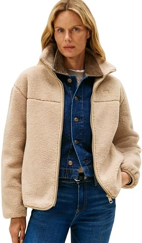 Tommy Hilfiger Veste Mi-Saison Femme Teddy Zip Up avec Col Montant, Beige (Beige), XXS