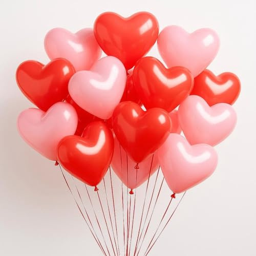 Luftballons in Herzform, 25,4 cm, Rosa und Rot, 50 Stück, Geburtstagsparty, Ballon-Dekoration für Hochzeit, Babyparty, Abschlussfeier