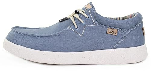 Kickback Haven Men’s Sneaker Style Linen Slip On Loafers – Casual Shoes with Adjustable Elastic Laces – Stylish Comfortable Design for Everyday Summer Wear - Light Blue, UK 6
