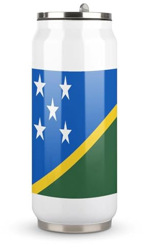 Yelolyio Taza de acero inoxidable con diseño de bandera nacional de las Islas Salomón, taza de café de viaje de acero inoxidable con tapa y popote para hombres y mujeres, regalo de cumpleaños