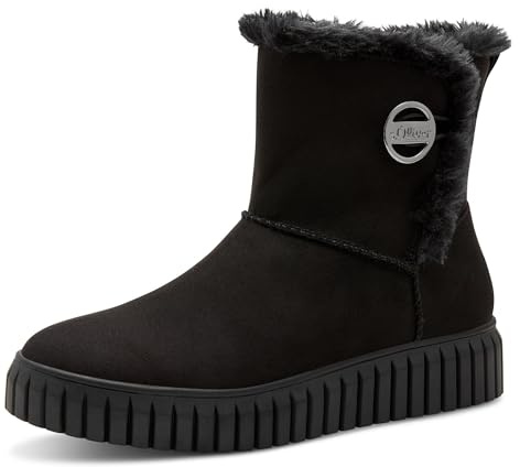 s.Oliver Damen Stiefelette Plateau Vegan mit Plüsch Warmfutter 5-26418-41, Größe:38 EU, Farbe:Schwarz