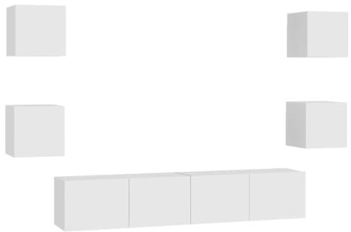 Helloshop26 Ensemble de Meubles Armoire Buffet TV télévision Salon Chambre séjour 6 pièces Bois d'ingénierie Blanc 02_0025003