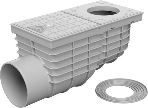 Seitlicher Regenwassergully DN 110 Standard | Dachrinnenablauf mit Exzenterdeckel & Geruchsverschluss | 75–125 mm Fallrohranschluss | Grau
