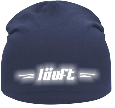 Roughtex Laufmütze Running Beanie Reflektierender Aufdruck | Mütze Damen Herren Stretch - 95% Baumwolle 5% Elasthan - doppellagig – bedruckt – Sport, Jogging, Laufen