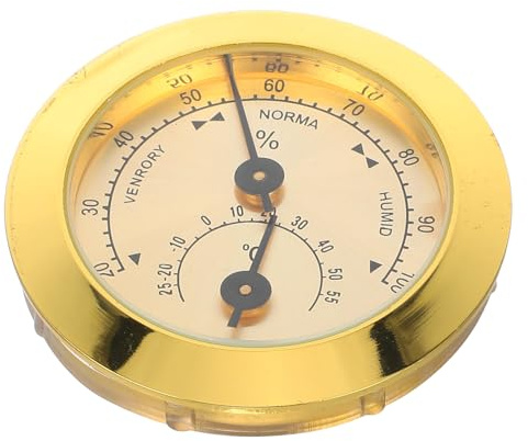 UTHCLO Rundes 50mm Zigarren Hygrometer und Thermometer für Humidor mit Mechanischem Zeiger Goldfarben Präzise Temperatur und Feuchtigkeitsanzeige für Zigarrenschränke