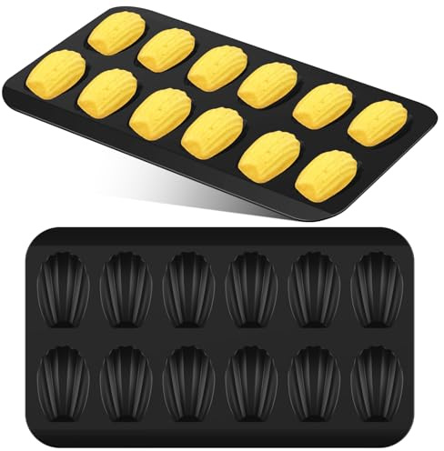 JUNFEIFLUX 2er Set Madeleines Backform, 12 Mulden, Antihaft-Karbonstahl | Schwarze Muschelform aus Karbonstahl mit Antihaftbeschichtung. Perfektes Kuchenblech für Kekse, Schokolade und Gebäck.