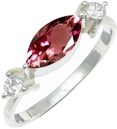 SILVERTROVE Tormalina rosa coltivato in laboratorio pietra preziosa per Anello placcato argento Uomo e donna gioielli di tutte le taglie CRG1249AR_65 (20.7)