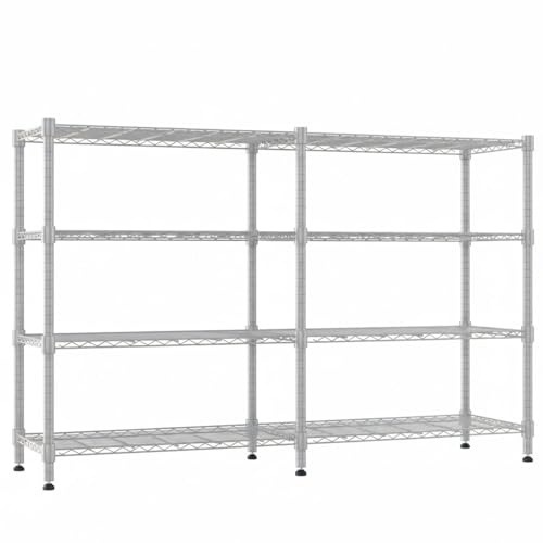 Himimi 4-stufige Metallregal Schwerlastregal Höhenverstellbares Drahtregal,Regal für Lagerung Vorratsregale Küchenregal Stehend Lagerregale Garagenregal 180B*45T*152Hcm Silber
