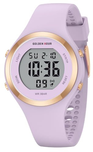 GOLDEN HOUR Digital Uhr Damen 5ATM wasserdichte Sport Chronograph Silikonarmband Armbanduhr Damen Sportlich Elegant Uhren Damen mit Datum Leuchtend Leicht ablesbares Zifferblatt