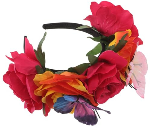 TOPPERFUN Bandeau Tressé Roses Artificielles 3D Rouge Vif en Tissu Léger Serrage-Tête Floral pour Filles et Femmes Accessoire Cheveux pour Fêtes Anniversaires et Plage Décoration