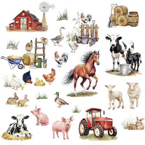 FUFUQUARE Wandtattoo Bauernhof Tiere Wandaufkleber Kuh Pferde Schwein Entlein Schaf Traktor Wandsticker Wanddeko für Küche Wohnzimmer Esszimmer