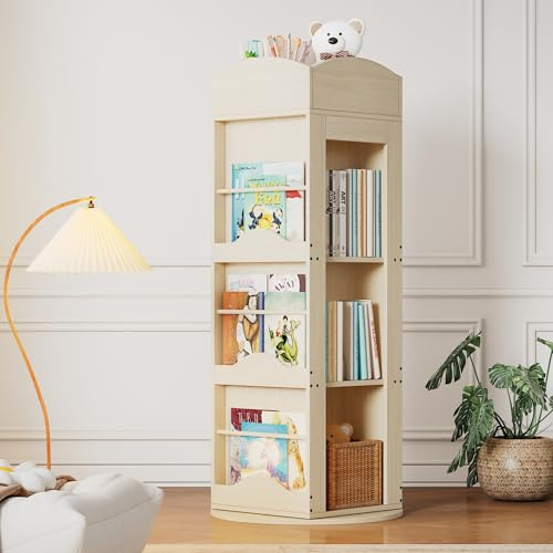 Easexcy Drehbares Bücherregal, Standregal, Bilderbuchregal mit 360-Grad-Drehfunktion,multifunktionales Bücherregal (4 Böden, 142×63×63 cm)