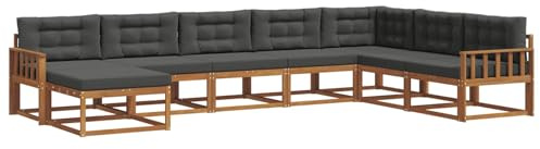vidaXL Outdoor-Sofagarnitur mit Kissen 8 pcs Natur und Anthrazit, Akazienholz Outdoor Sofa Set, modernes Ecksofa, langlebige Gartenmöbel, Terrassensitz, Lounge für den Hinterhof, Latten-Rücken-Design