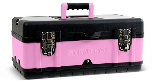 Pink Power Werkzeugkasten für Damen, kleiner tragbarer leerer Werkzeugkoffer aus Metall und Kunststoff mit Schloss, für Bastelbedarf, Organizer für Mini-Werkzeugset, 45,7 cm, Rosa