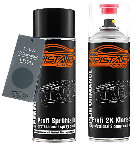 TRISTARcolor Autolack Set Spraydose für VW LD7U Offroad Grey Metallic +2K | für VW / Volkswagen, Set aus Basislack + 2K Klarlack, Sprühdosen 400ml