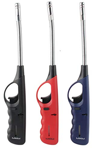 Feuerzeuge Stabfeuerzeug Piezoflamme Flexa Gas XXL flexibel biegsam 28,5 cm lang (3 Stück - Zufälltge Farbauswahl) +1x (Konsumany® Stab- Stumfeuerzeug 12,5 cm Lang)