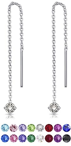 DTPsilver® KLEINE Durch Ohrringe ziehen 925 Sterling Silber mit Baumelnde 3 mm Swarovski® Elements Kristall - Farbe : klare Kristalle