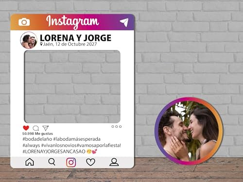 Photocall de Cartón Instagram Personalizado Eventos o Celebraciones puntuales | Medidas 80x100cm | Ventanas Troqueladas | Photocall Divertido | Atrezzos.