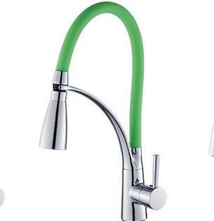 YAWEDA New 360 Degree Swivel Faucet Single Hole Kitchen Faucet, Deck Mount Pull Out Dual Sprayer Nozzle Kitchen Mixer Tap,Green with Light