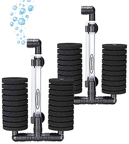 Aquapapa Packung mit 2 Bio-Schwammfiltern für Betta Fry Aquarium bis zu 55 Gallonen, Doppelschwämme