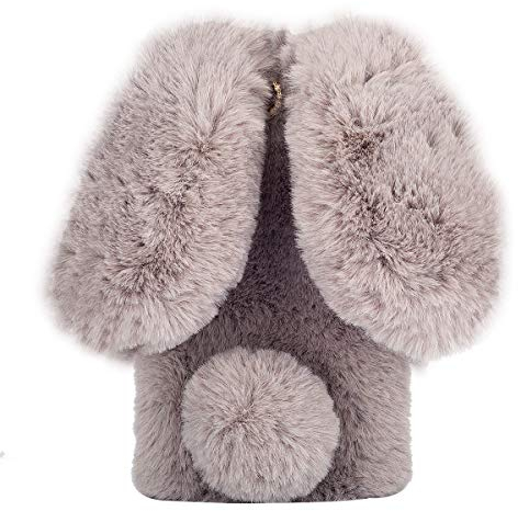 Artfeel Plüsch Kaninchen Hülle für Samsung Galaxy S7, Niedlich Pelzig Hase Ohren Haarballen Winter Weich Warm Flauschige Handyhülle Faux Pelz Glitzer Diamant Stoßfest Schutzhülle-Grau