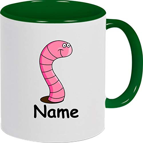ShirtInStyle Kindertasse, Teetasse, Tasse, Wurm mit Wunschnamen, Wunschtext, Spruch, Kinder, Tiere, Natur, Kaffeetasse, Pott, Becher, Farbe Gruen