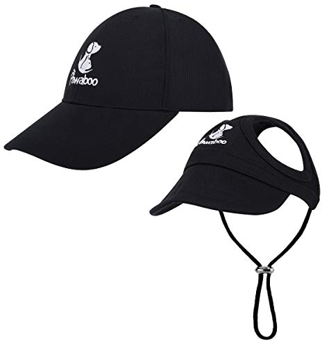 Pawaboo Haustier Baseball Mütze, 2 Stück Pet Eltern Kind Mütze, Sonnenhüte mit Ohrlöchern und Verstellbarem Kinnriemen, Haustier Familienhüte Outdoor Hundecap Sonnenschutzkappen, Groß, Schwarz