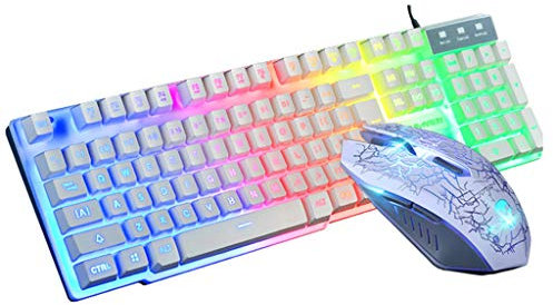 DENGHENG 1 Set T6 Rainbow LED Retroilluminato Multimedia Ergonomica USB Wired Gaming Keyboard Mouse e Mouse Pad per PC Laptop Computer Utenti Gamers