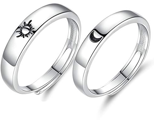 Beydodo Partnerringe Silber 925 mit Wunschgravur, Verlobungsringe Verstellbar ohne Stein Sonne und Mond Eheringe Nickelfrei Paar Ring für Sie und Ihn
