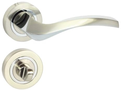 domino ENIGMA-R M6/M9 - Jeu de poignées de porte de salle de bain avec rosette en aluminium chromé/nickel | Design moderne et durable pour portes intérieures | Installation facile et durable