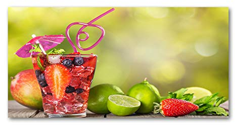 Tulup Glass Picture Wall Art - 100x50cm - Tempered Glass Decoration - Print for Living room Bedroom - Toughened Glass Image - Glass picture Wall Art - Fruit cocktail