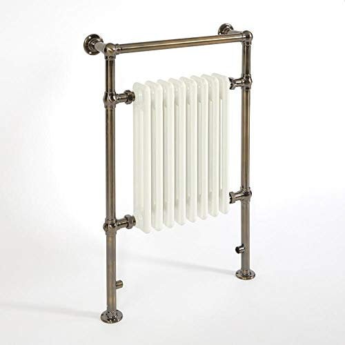 Milano Elizabeth - Traditional Brushed Brass and White Heated Towel Rail Radiator - 930mm x 620mm