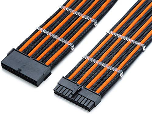 Shakmods 24 Pin ATX Motherboard Sleeved Extension Cable 30cm + 2 Cable Combs (Black & Orange)