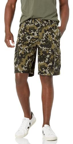 Amazon Essentials Herren 25 cm Lange Classic-Fit-Cargoshort (erhältlich in Big & Tall), Olivgrün Tarnmuster, 32W