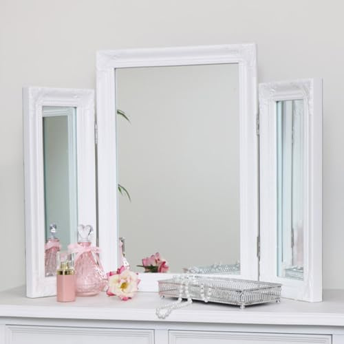 Ornate White Vintage Triple Dressing Table Mirror - 55cm x 74cm