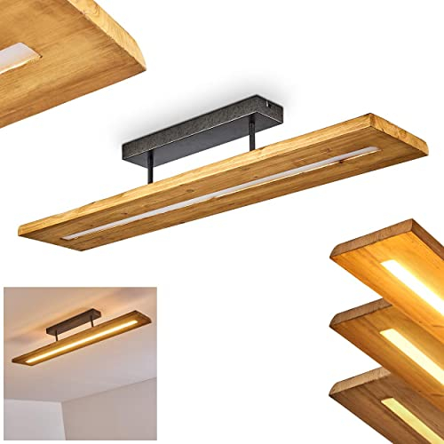 HOFSTEIN LED Deckenleuchte Adak, dimmbare Deckenlampe aus dunkeln Holz und Metall in Dunkelgrau, 27 Watt, 3000 Lumen max, 3000 Kelvin, moderne Zimmerlampe, dimmbar über den Lichtschalter