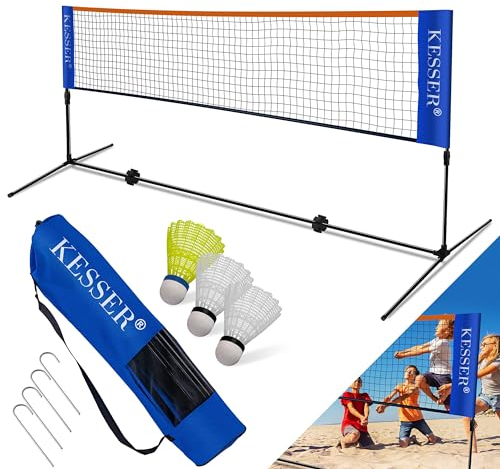 KESSER® Badmintonnetz Tennisnetz | Federballnetz 3-Fach-Höhenverstellbar 107/120/155cm, stabiles Gestell, Set mit Netz, 3X Federball & 3X Tennisball, Montagezubehör, Transporttasche, Indoor & Outdoor