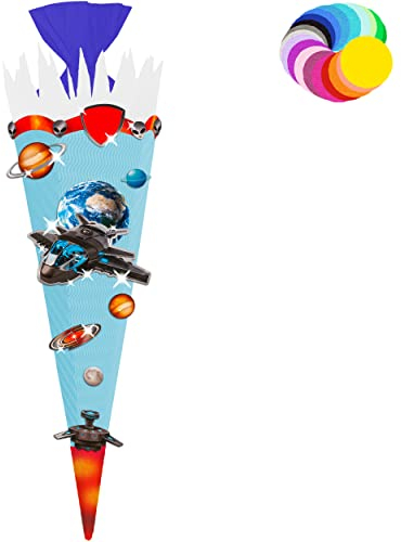 alles-meine.de GmbH Bastelset - Schultüte Farbe & Größe wählbar 70/85 / 100 cm - Raumschiff & Weltraum - Farbe frei wählbar - Bastelschultüte - Zuckertüte zum selber Bastel..