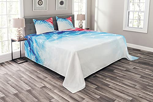 ABAKUHAUS amerikanisch Tagesdecke Set, Flag Sketch State Stars, Set mit Kissenbezügen Romantischer Stil, 220 x 220 cm, Blau Rot