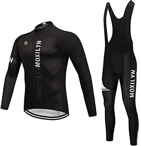 Abbigliamento Ciclismo Set Manica Lunga Completo da Ciclismo per Uomo con Imbottiti Silicone 20D ad Antivento asciugatura per MTB Ciclista Corsa All'aperto