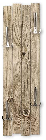 Kreative Feder Wand-Garderobe Altes Holz Shabby-Chic Vintage ca. 100x30cm mit vier Haken (Altes Holz)